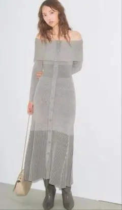 完売⭐︎SNIDEL グレーオフショルニットワンピース