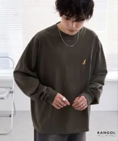 KANGOL　ワンポイント刺繍　オーバーサイズ長袖Tシャツ（ダークブラウン）