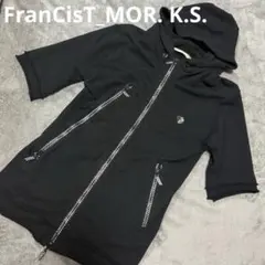 フランシストモークスブラックパーカー ジッパー付き半袖　黒　ブラック