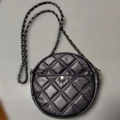 2WAYキルティング丸型ポシェット メタリック 円形ショルダー　サークルバッグ