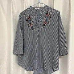 GLACIER ストライプ刺繍シャツ L