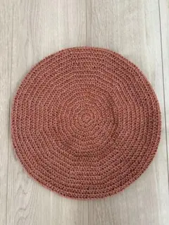 手編みのベレー帽　コットン糸　春夏秋用　オレンジ　ハンドメイド