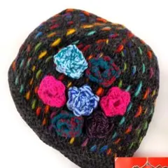 「エトワール海渡」クロシェハット グレー色 花柄モチーフ ハンドメイド 新品