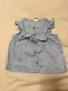 H&M フリル付き花柄シャツ 80 ブルー　女の子