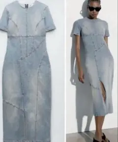 値下げ⭐︎ZARA ライトブルーデニムロングドレス 半袖S