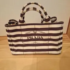PRADA ボーダー キャンバス トートバッグのサムネイル