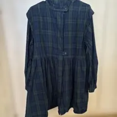 ネイビーグリーンチェックロングシャツ