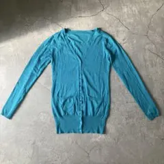 ターコイズ ボタン付き長袖カーディガン