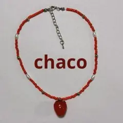 いちご型ペンダントのビーズネックレス 赤ビーズ チョーカー