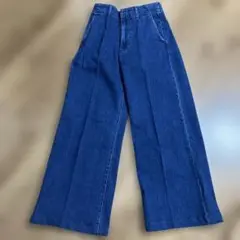 新品UNIQLOデニムブルー ワイドパンツ Sサイズ 裾直し済