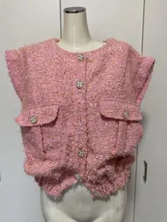 インポート新品タグ付キラキラツイード ベストピンクF