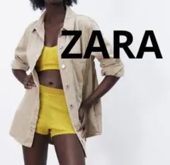 ZARA ポケット付デニムシャツ　長袖シャツ　ベージュ　アウター　オーバーサイズ