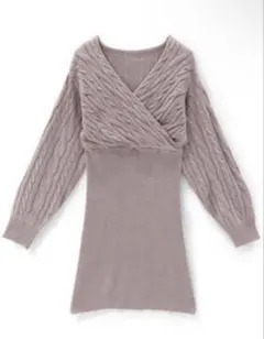 ケーブル編みカシュクールニットミニワンピース[rut893] ピンク