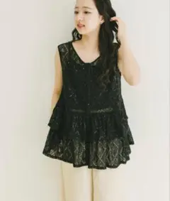 タグ付★ITEMS URBAN RESEARRシアーレースペプラムジレベスト黒