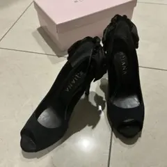 DIANA オープントゥ パンプス バックリボン サテン 24cm