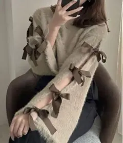 【完売品】apres jour clair 袖リボンシャギーニット