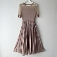 近年美品✨アナイ　シアーリブプリーツドッキングワンピース　38 ピンクベージュ アナイ✨ 定価5万 シアーリブプリーツドッキングワンピース ピンク