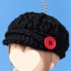 ちびぐるみサイズ ぬい服 キャスケット帽 黒 ブラック 編み物