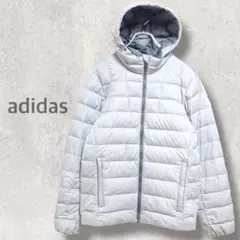 【アディダス】ダウンジャケット S フード付きアウター プリントロゴ フルジップ