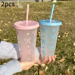 リボン柄 ストロー付きタンブラー 2個セットのサムネイル