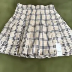 INDONI プリーツスカート M ベージュ系チェック