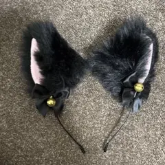 猫耳カチューシャ ファー ブラック　黒猫　コスプレ
