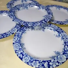 東濃陶器Honey Rose 青い薔薇の花が縁取りのケーキ皿5枚セット　中皿