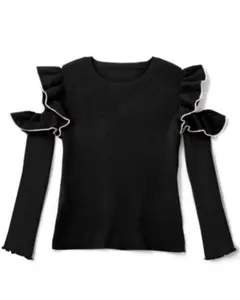 配色フリルオープンショルダーニットトップス [dr342] GRL