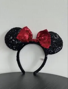 TDR ミニー カチューシャ スパンコール 黒 赤 定番