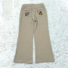 【美品】 伊太利屋 ヒョウ柄カジュアルパンツ 7 イエローベージュ 犬のサムネイル