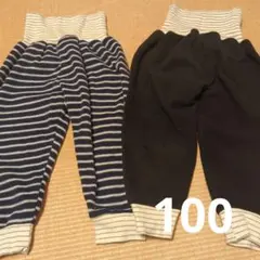 腹巻き付⭐︎フリースパンツ100cm黒とネイビーストライプ　2枚組