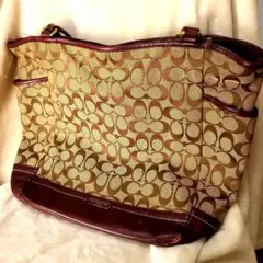 【COACH】コーチ シグネチャー　トートバッグ ベージュ×パープル　A4