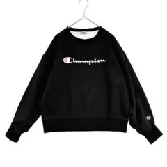 チャンピオン　ギャザースリーブ 前後異素材スウェット　150 黒 グレーチェック