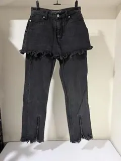 X-girl デニムパンツ レイヤード風 ブラックのサムネイル