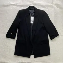 ✨新品✨ ZARA　ザラ　L　テーラードジャケット　ブラック　黒　ロールアップのサムネイル