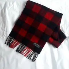 カシミヤブレンド　マフラー　レッド×ブラックのチェック柄
