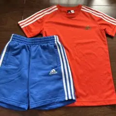 adidas オレンジトップス 青ショーツ セット