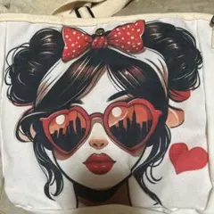 イラストバッグ 中型 ホワイト ピンク