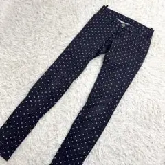 カジュアルパンツ ボトムス ドット柄 ストレッチ 細身 小柄さんSS