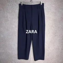ZARA ザラ スラックス ツータック ウエストゴム シンプル ネイビー