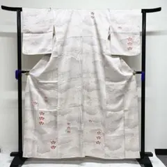 付け下げ　金彩　椿　雲　花菱地紋　着物　012tz