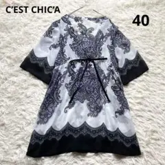 CEST CHICA スカーフ柄チュニック　ペイズリー　総柄　七分袖　40 Lのサムネイル