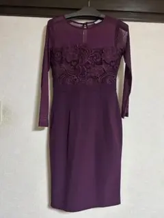 パープル レース装飾 タイトフィットドレス