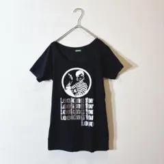 ベネトン Tシャツ 半袖 M 黒 プリント 綿100 春夏 レディース