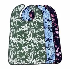 花柄 エプロン 3枚セット　緑　青　黒　お食事用　介助　介護　介護用エプロン