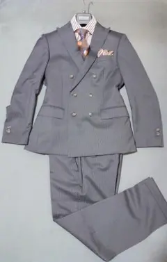 週末限定ゲリラセールPERSON'S ダークグレー ダブルブレスト スーツ