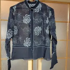 花柄刺繍シースルー長袖シャツ　シルク