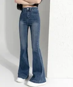 【美品】美シルエットフレアハイウエストデニムパンツ