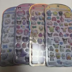 コットンパフィーシール　サンリオ集合　キティ　シナモン　メロクロ　4点セット