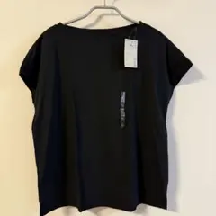 無印　MUJI ムラ糸　天竺編み　フレンチスリーブ　Tシャツ 黒　未使用　タグ付